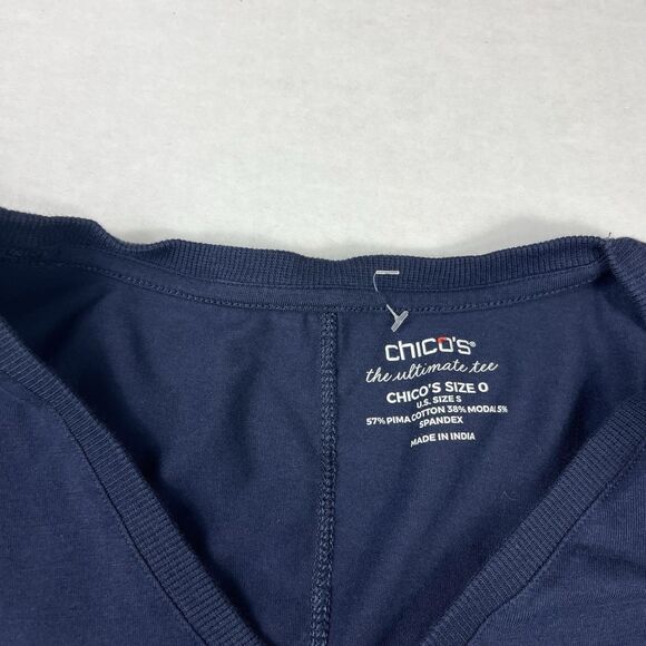 Chicos Ultimate Tee Blue Long Sleeve Asymmetric Casual Soft Knit Top 0 SMALL - Picture 4 of 10